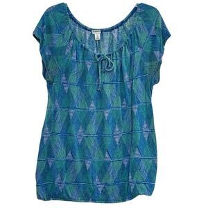 Old Navy Lightweight Tropical Geometric Shortsleeve Top Slight Bubble Hem S /M